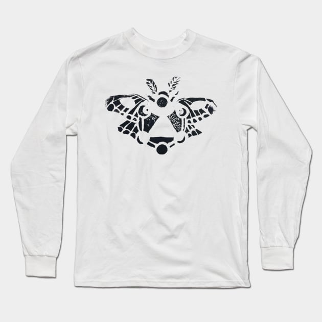 ALCHEMICAL MOTH Witchy Nature Lover Linocut Illustration Long Sleeve T-Shirt by DXTROSE